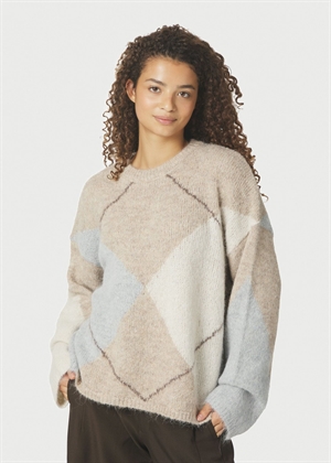 Inga check fluff knit Beige Melange Neo Noir 